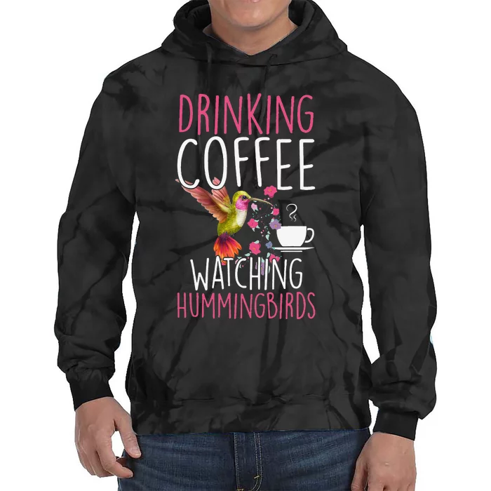 Hummingbird Love Drinking Coffee Watching Hummingbirds Tie Dye Hoodie