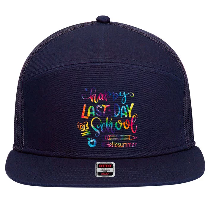 Happy Last Day Of School Hello Summer Teacher Student Shirts 7 Panel Mesh Trucker Snapback Hat