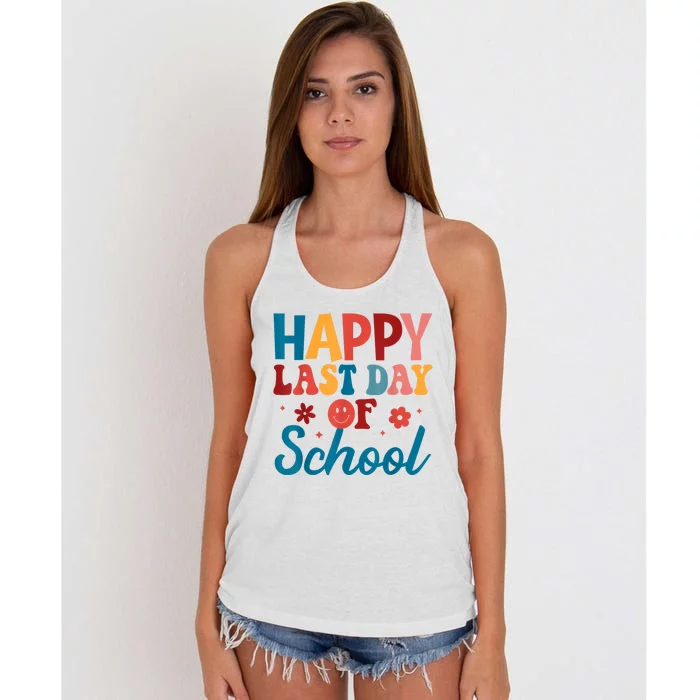 Happy Last Day Of School Hello Summer Teacher Student Women's Knotted Racerback Tank