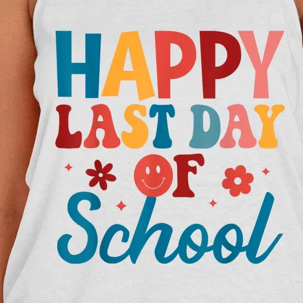 Happy Last Day Of School Hello Summer Teacher Student Women's Knotted Racerback Tank