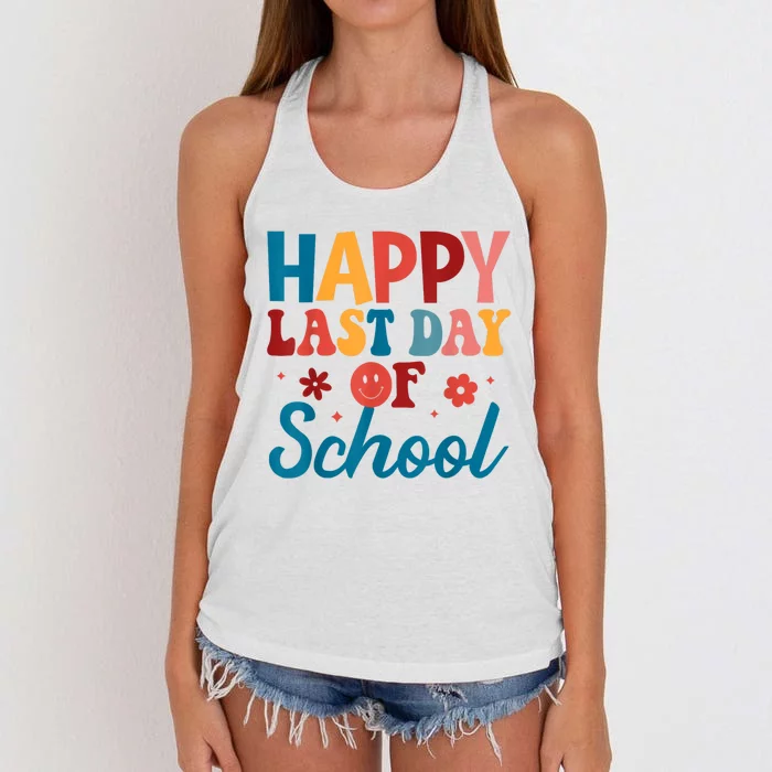 Happy Last Day Of School Hello Summer Teacher Student Women's Knotted Racerback Tank