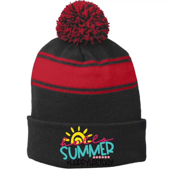 Happy Last Day Of School Teacher Student Graduation Stripe Pom Pom Beanie