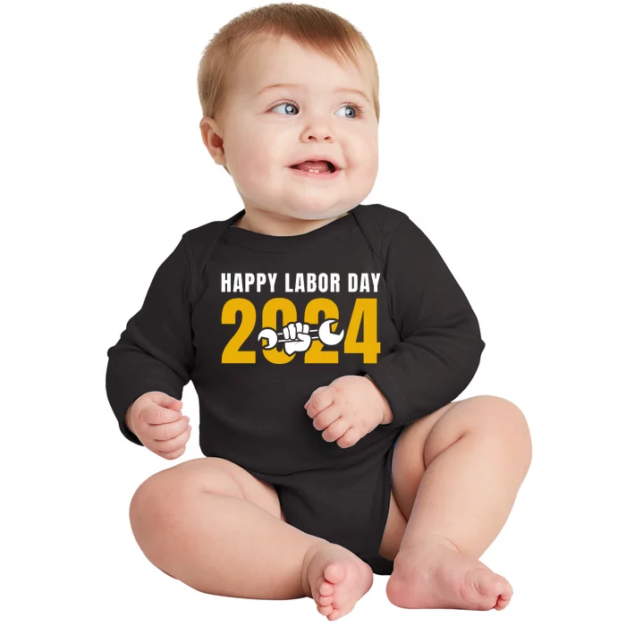 Happy Labor Day 2024 Celebration Graphic Baby Long Sleeve Bodysuit