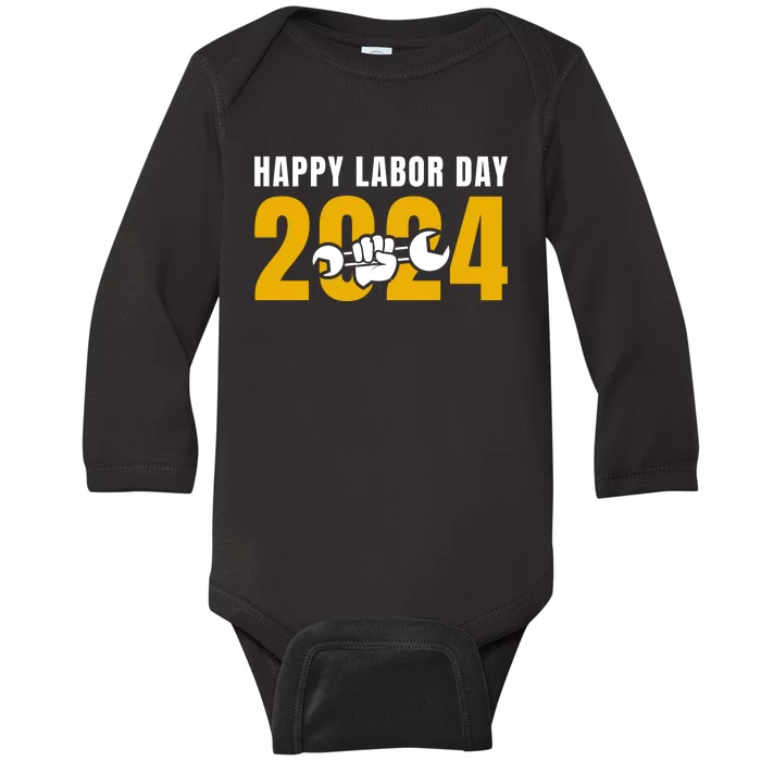 Happy Labor Day 2024 Celebration Graphic Baby Long Sleeve Bodysuit