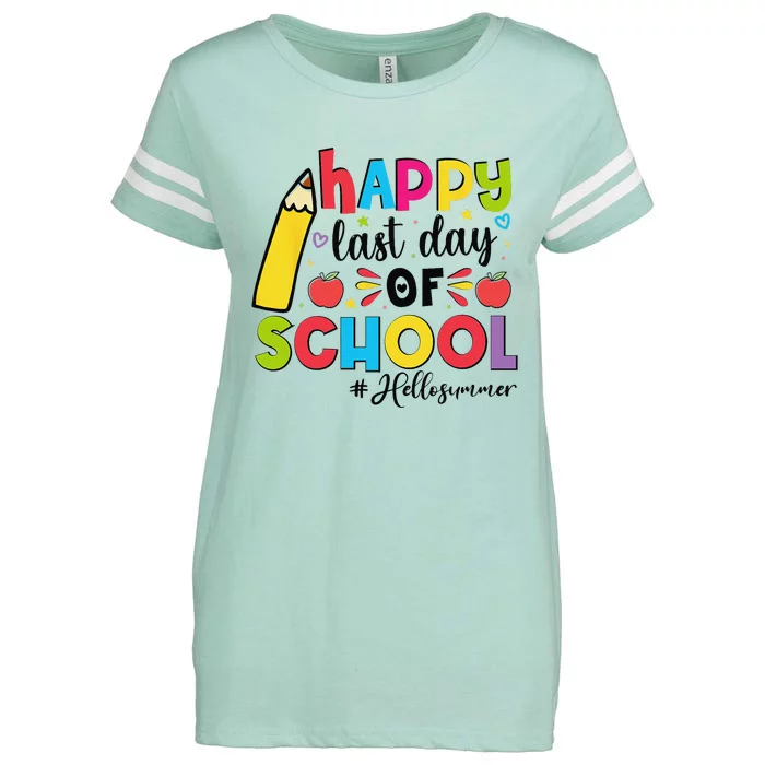 Happy Last Day Of School Hello Summer Teacher Student Enza Ladies Jersey Football T-Shirt