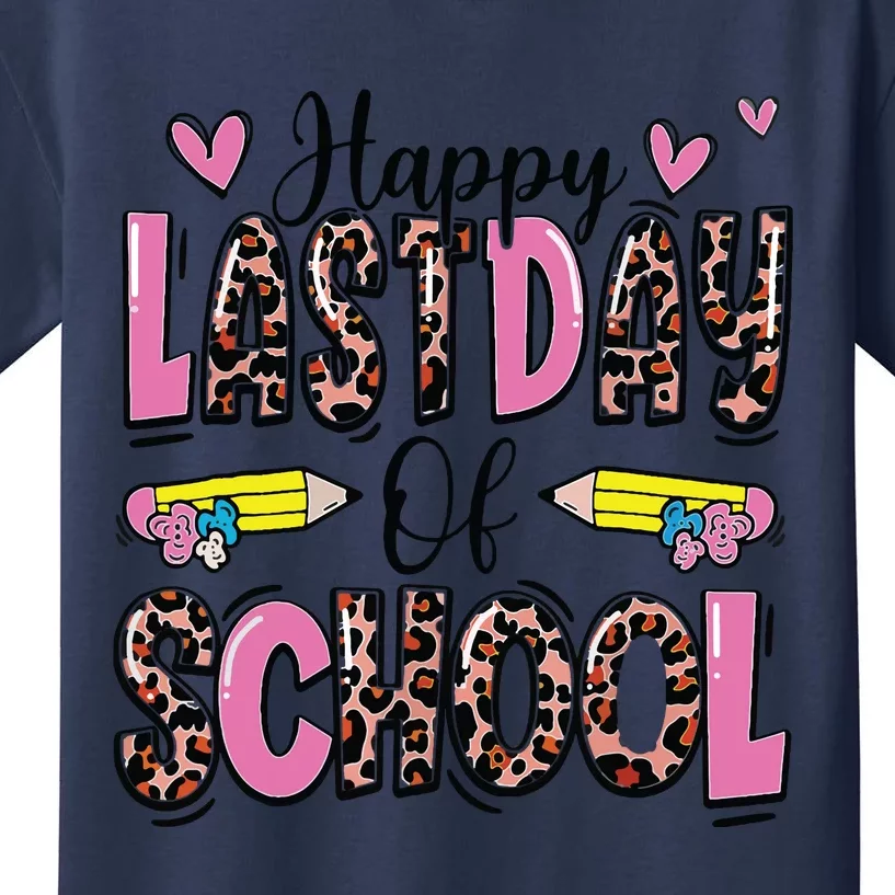 Happy Last Day Of School Leopard Teacher End Of School Year Kids T-Shirt