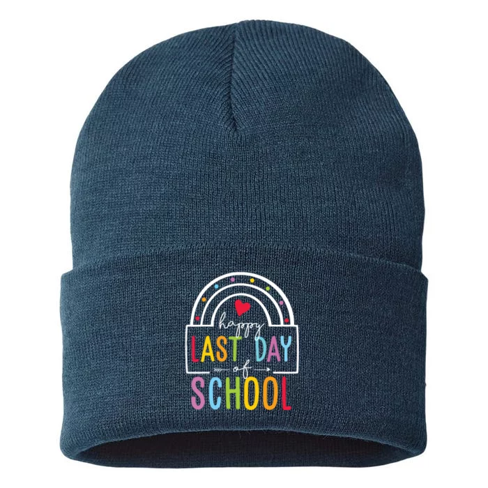 Happy Last Day Of School Teacher Student Graduation Rainbow Sustainable Knit Beanie