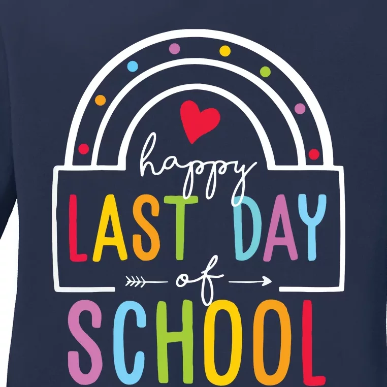 Happy Last Day Of School Teacher Student Graduation Rainbow Ladies Long Sleeve Shirt