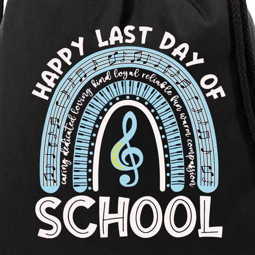 Happy Last Day Of School Music Teacher Student Rainbow Drawstring Bag