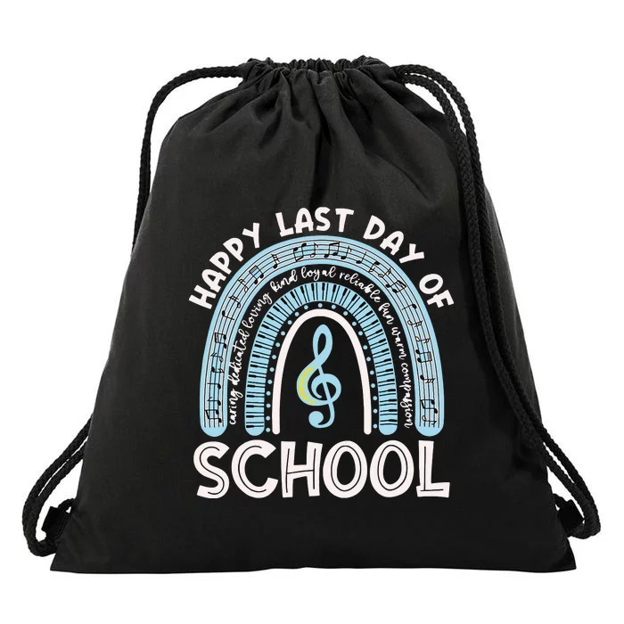 Happy Last Day Of School Music Teacher Student Rainbow Drawstring Bag