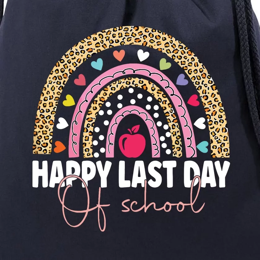 Happy Last Day Of School Teacher Student Graduation Rainbow Drawstring Bag