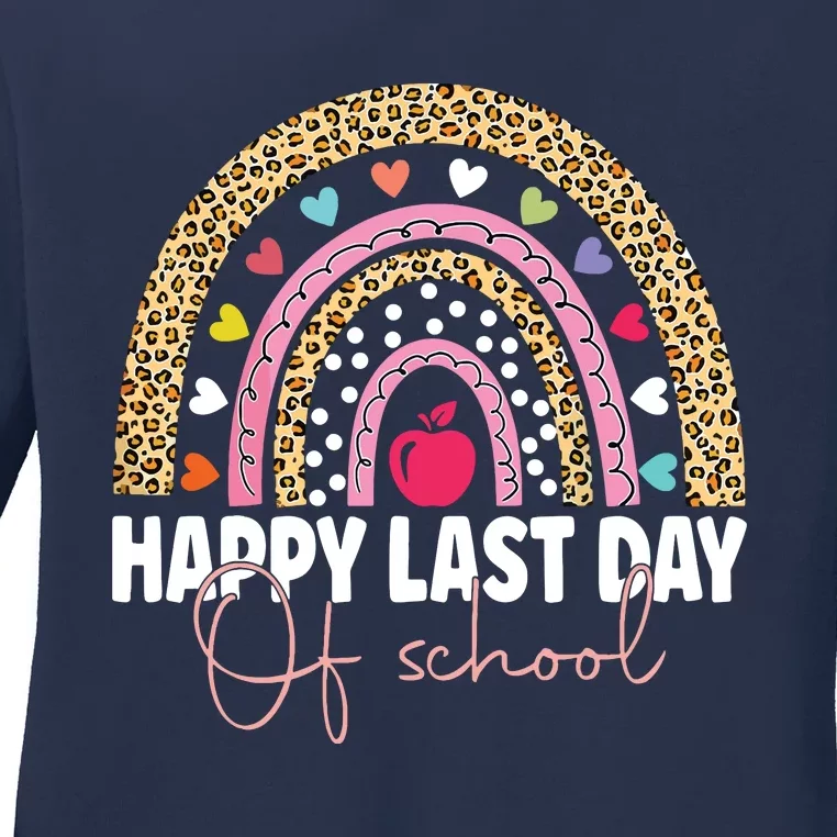 Happy Last Day Of School Teacher Student Graduation Rainbow Ladies Long Sleeve Shirt