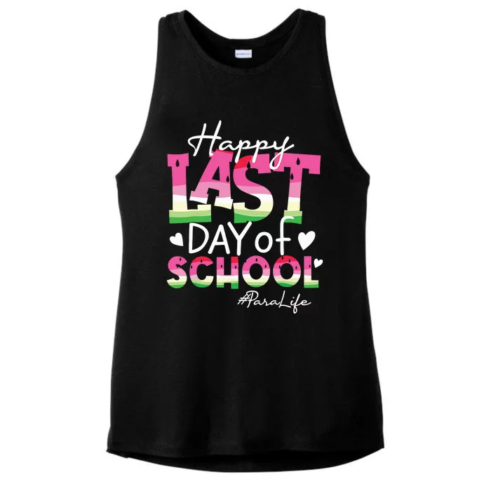 Happy Last Day Of School Para Life Watermelon Summer Vibes Ladies Tri-Blend Wicking Tank