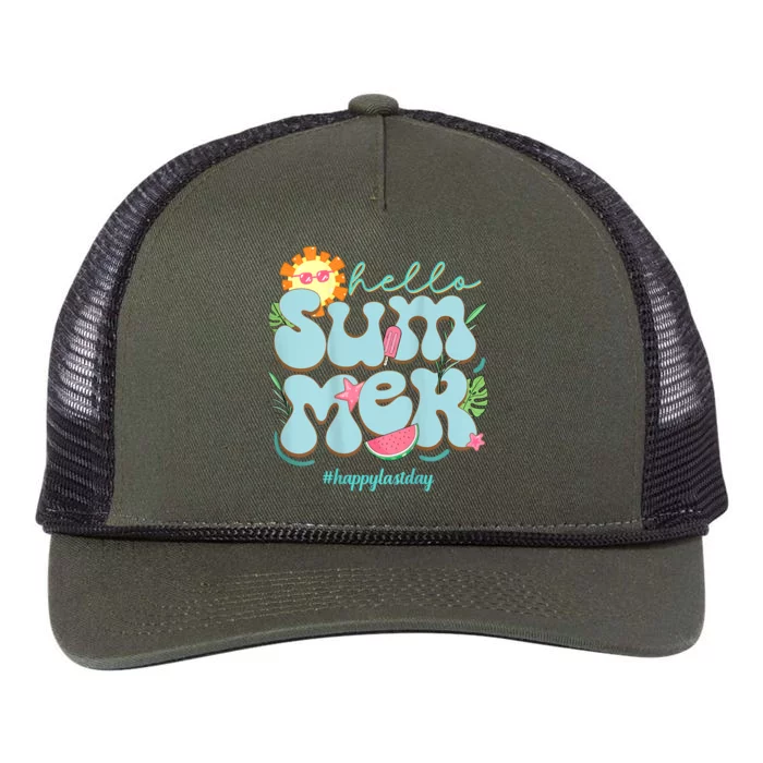 Happy Last Day Of School Hello Summer Teacher 2 Sided Retro Rope Trucker Hat Cap