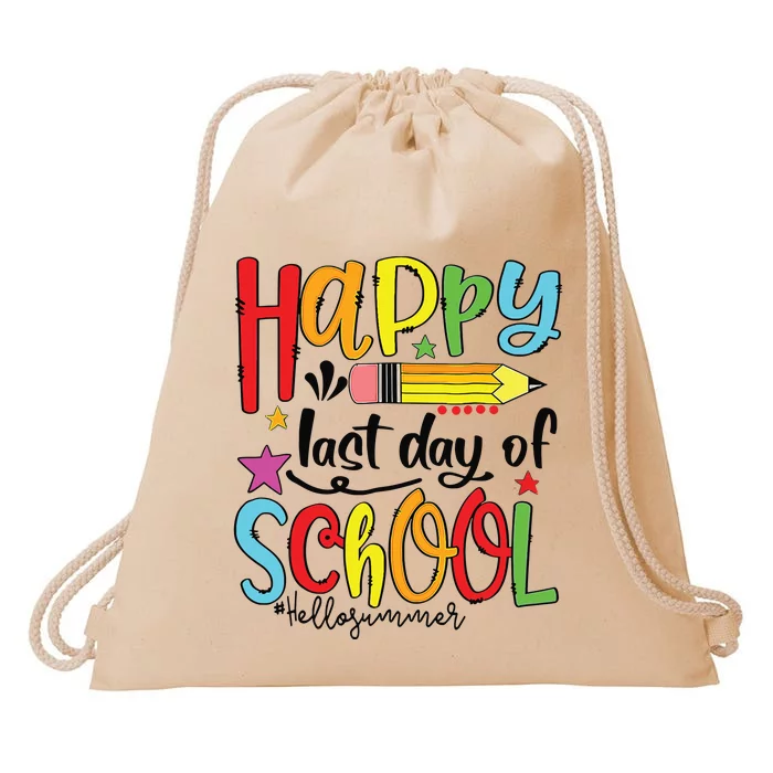 Happy Last Day Of School Shirts Hello Summer Teacher Student Drawstring Bag