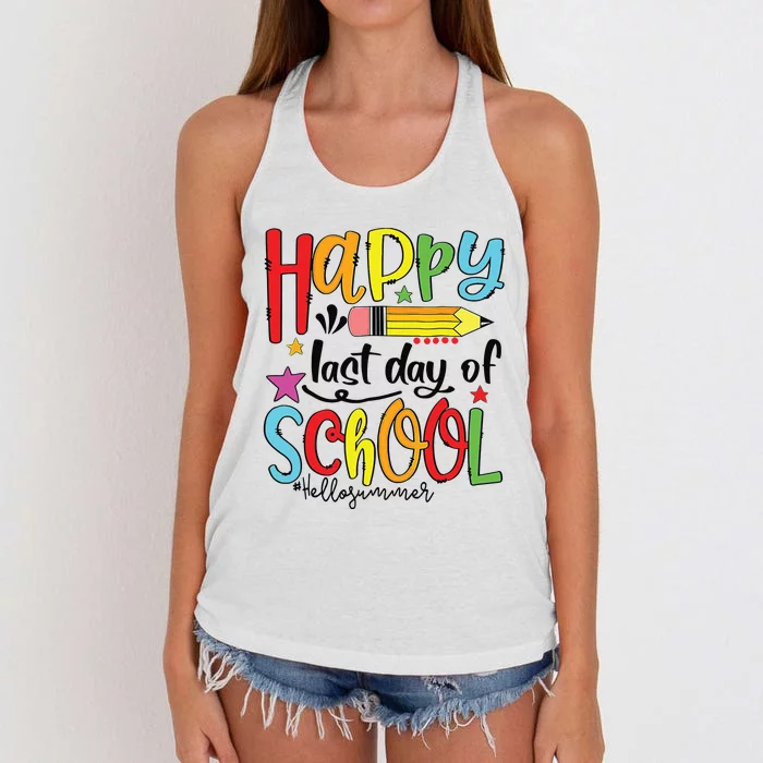 Happy Last Day Of School Shirts Hello Summer Teacher Student Women's Knotted Racerback Tank