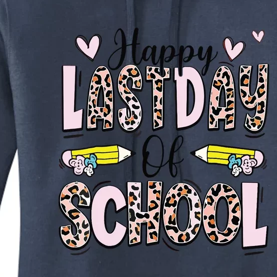 Happy Last Day Of School Pink Leopard Teacher Graduation Women's Pullover Hoodie