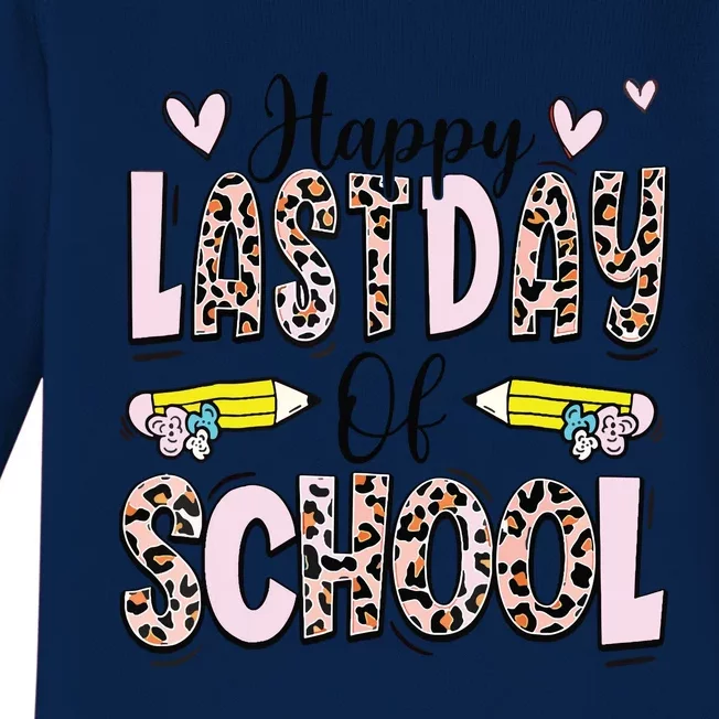 Happy Last Day Of School Pink Leopard Teacher Graduation Baby Long Sleeve Bodysuit