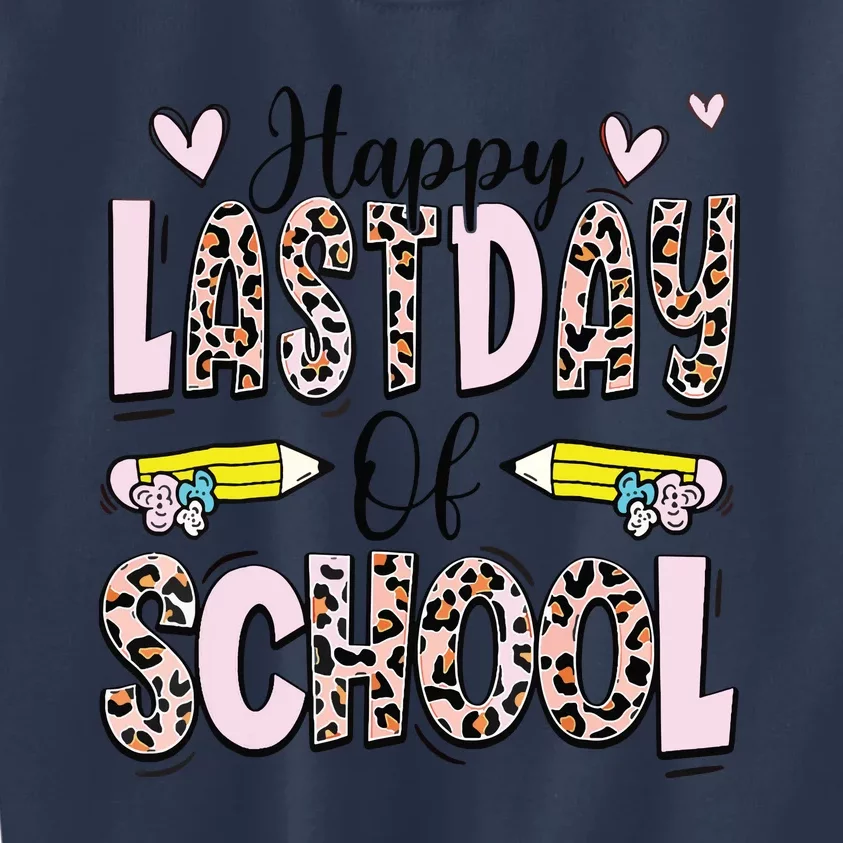 Happy Last Day Of School Pink Leopard Teacher Graduation Kids Sweatshirt