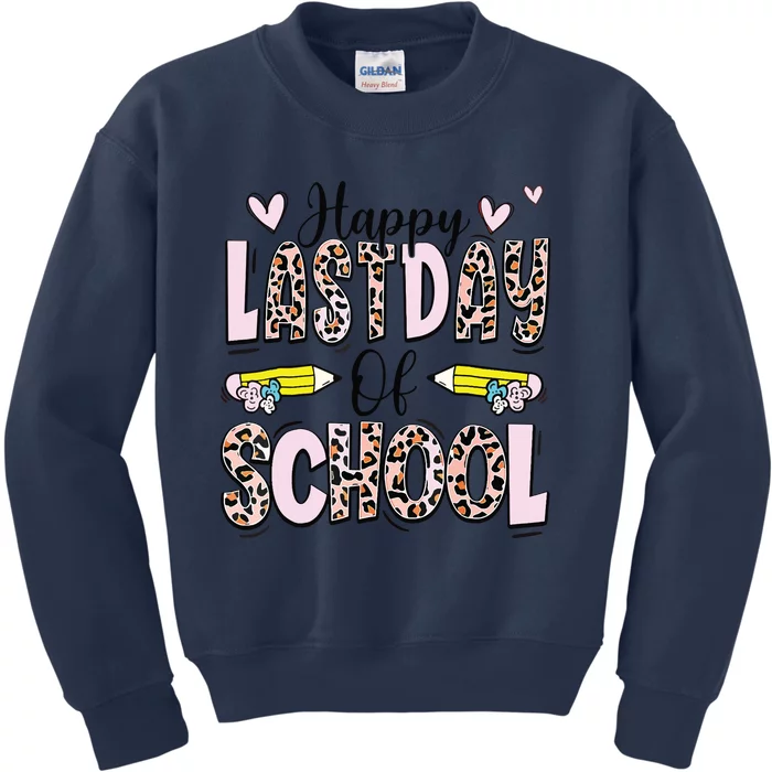 Happy Last Day Of School Pink Leopard Teacher Graduation Kids Sweatshirt