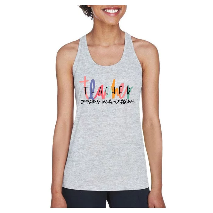 Happy Last Day Of School Teachers Crayons Kids Caffeine Women's Racerback Tank