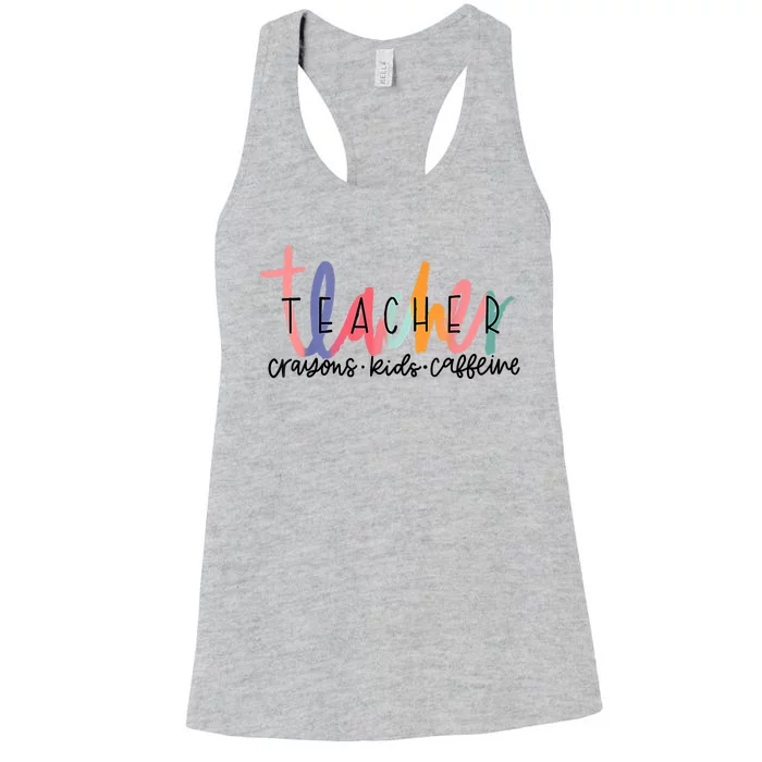 Happy Last Day Of School Teachers Crayons Kids Caffeine Women's Racerback Tank