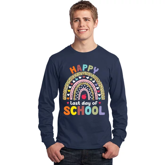 Happy Last Day Of School Rainbow Leopard Teacher Student Tall Long Sleeve T-Shirt