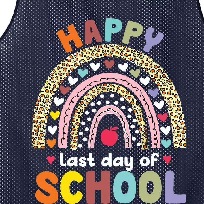 Happy Last Day Of School Rainbow Leopard Teacher Student Mesh Reversible Basketball Jersey Tank