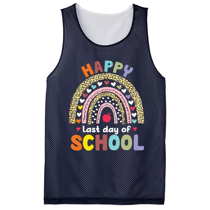 Happy Last Day Of School Rainbow Leopard Teacher Student Mesh Reversible Basketball Jersey Tank