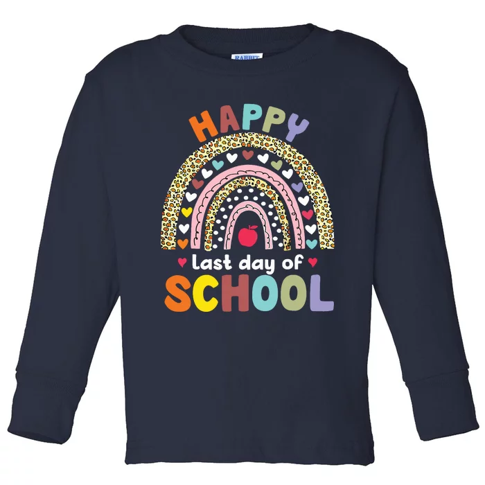 Happy Last Day Of School Rainbow Leopard Teacher Student Toddler Long Sleeve Shirt