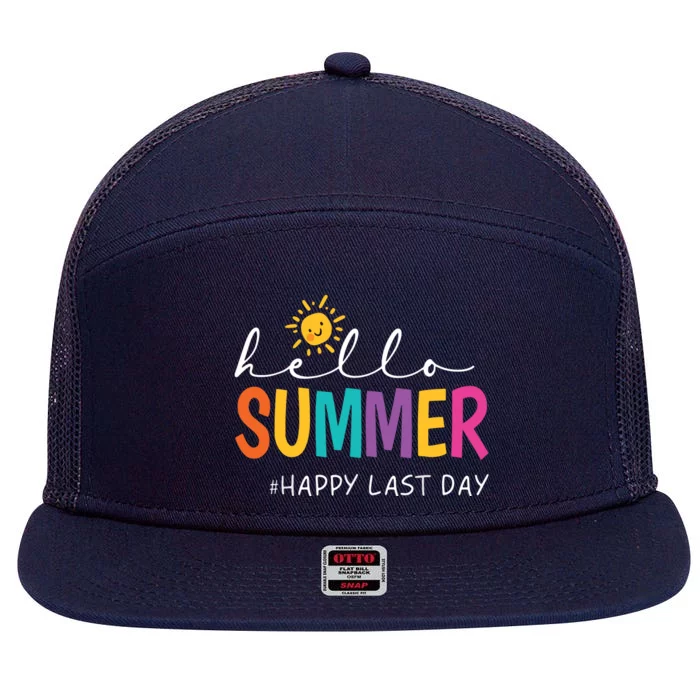 Happy Last Day Of School Teacher Student Hello Summer 7 Panel Mesh Trucker Snapback Hat