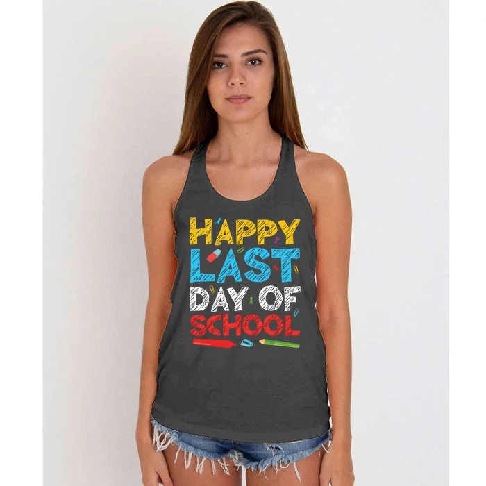 Happy Last Day Of School Students And Teachers Women's Knotted Racerback Tank