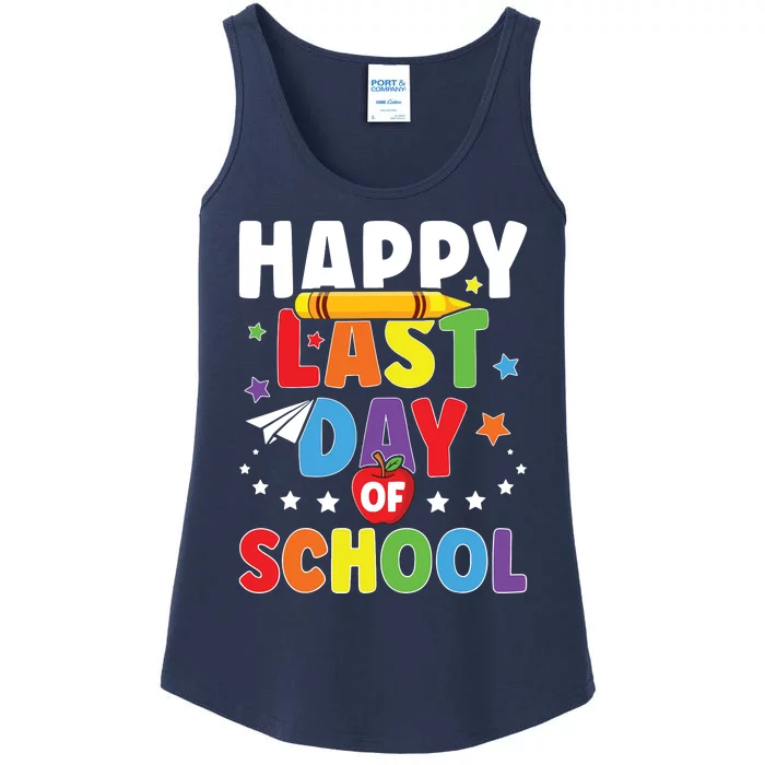 Happy Last Day Of School Graduation Teacher Students Ladies Essential Tank