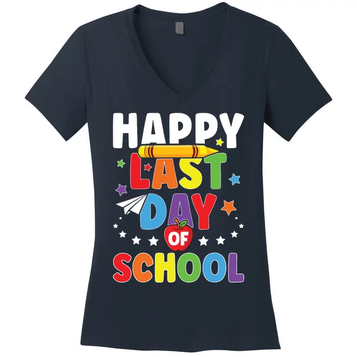 Happy Last Day Of School Graduation Teacher Students Women's V-Neck T-Shirt