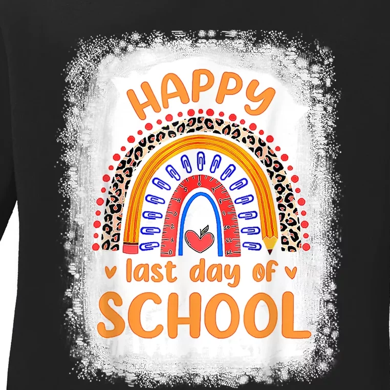 Happy Last Day Of School Rainbow Funny Summer Vacation Ladies Long Sleeve Shirt