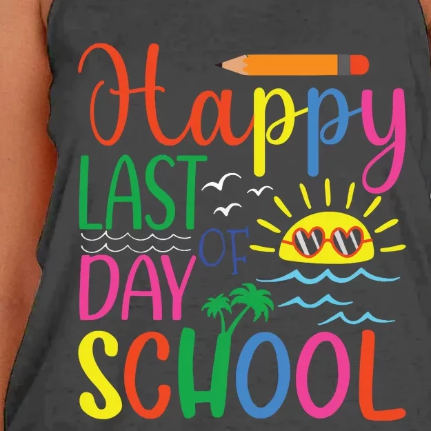 Happy Last Day Of School Teacher Student Graduation Women's Knotted Racerback Tank