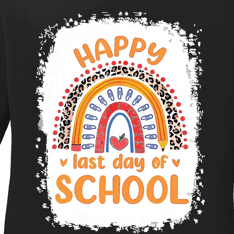 Happy Last Day Of School Rainbow Funny Summer Vacation Ladies Long Sleeve Shirt