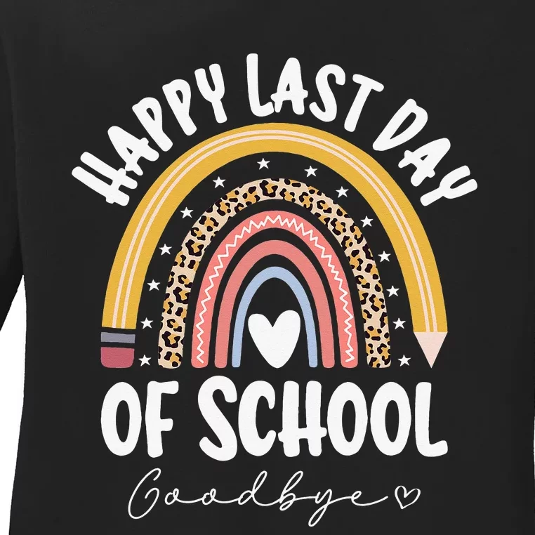 Happ Last Day Of School Rainbow Teacher Student Graduation Ladies Long Sleeve Shirt