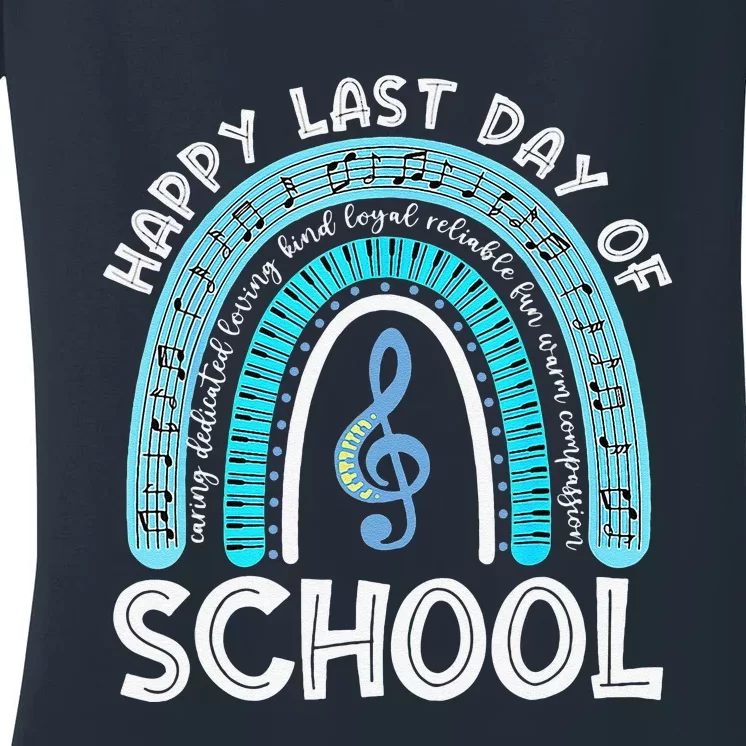 Happy Last Day Of School Music Teacher Student Rainbow Gift Women's V-Neck T-Shirt