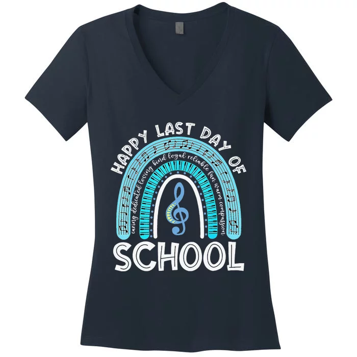 Happy Last Day Of School Music Teacher Student Rainbow Gift Women's V-Neck T-Shirt