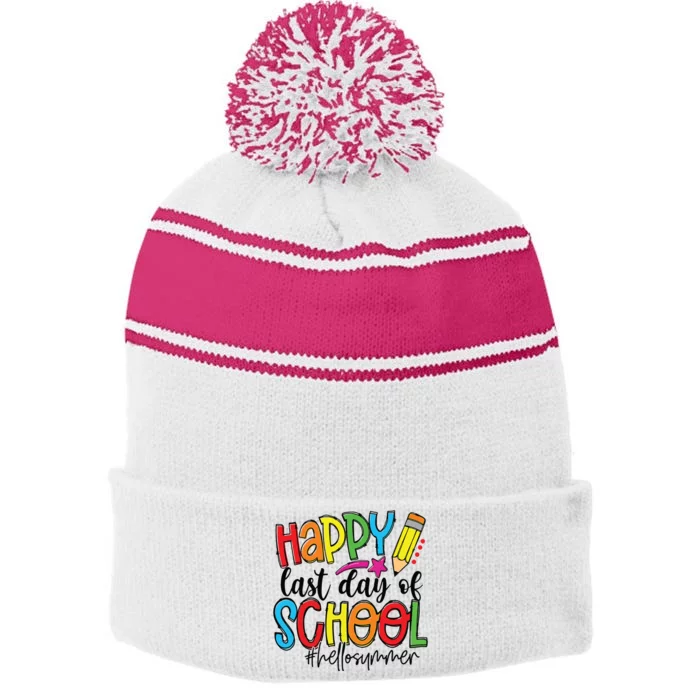 Happy Last Day Of School Teacher Student Graduation Gifts Stripe Pom Pom Beanie