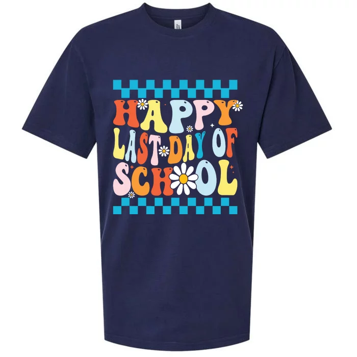 Happy Last Days Of School Teacher Retro Groovy Last Day Sueded Cloud Jersey T-Shirt