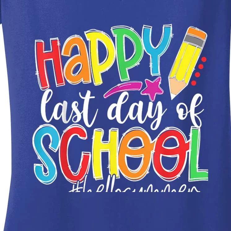 Happy Last Day Of School Hello Summer Gift Women's V-Neck T-Shirt