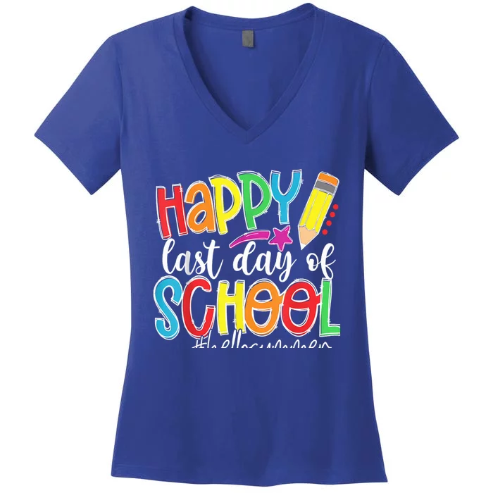 Happy Last Day Of School Hello Summer Gift Women's V-Neck T-Shirt