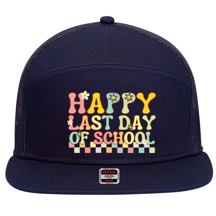 Happy Last Day Of School Teacher Grad Hello Summer Gift 7 Panel Mesh Trucker Snapback Hat