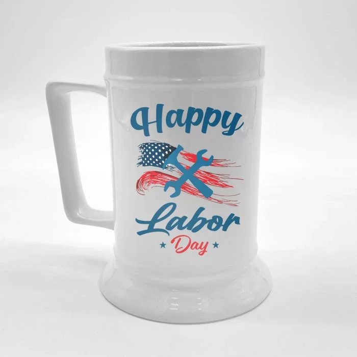 Happy Labor Day American Flag Holiday US Worker Front & Back Beer Stein