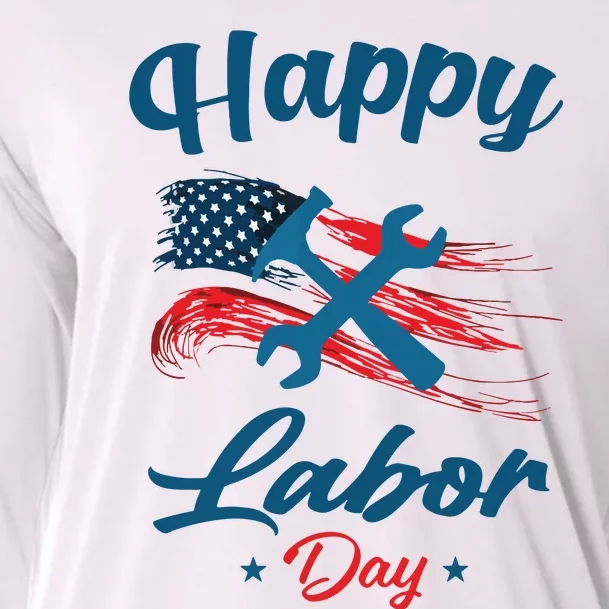 Happy Labor Day American Flag Holiday US Worker Cooling Performance Long Sleeve Crew