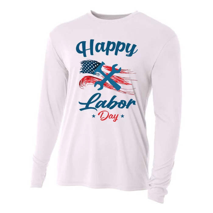 Happy Labor Day American Flag Holiday US Worker Cooling Performance Long Sleeve Crew