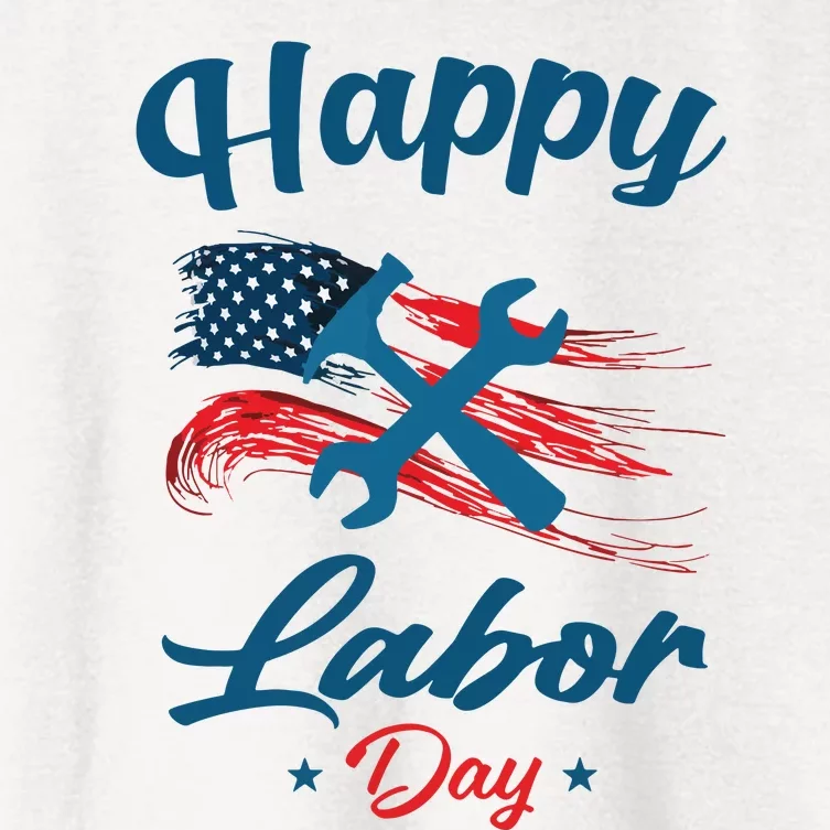 Happy Labor Day American Flag Holiday US Worker Women's Crop Top Tee