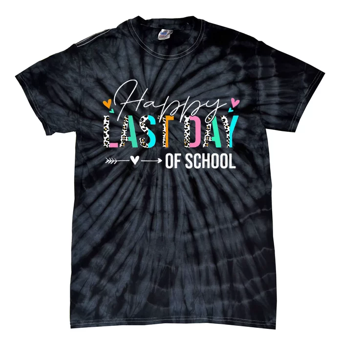 Happy Last Day Of School Students Teachers Leopard Summer Tie-Dye T-Shirt